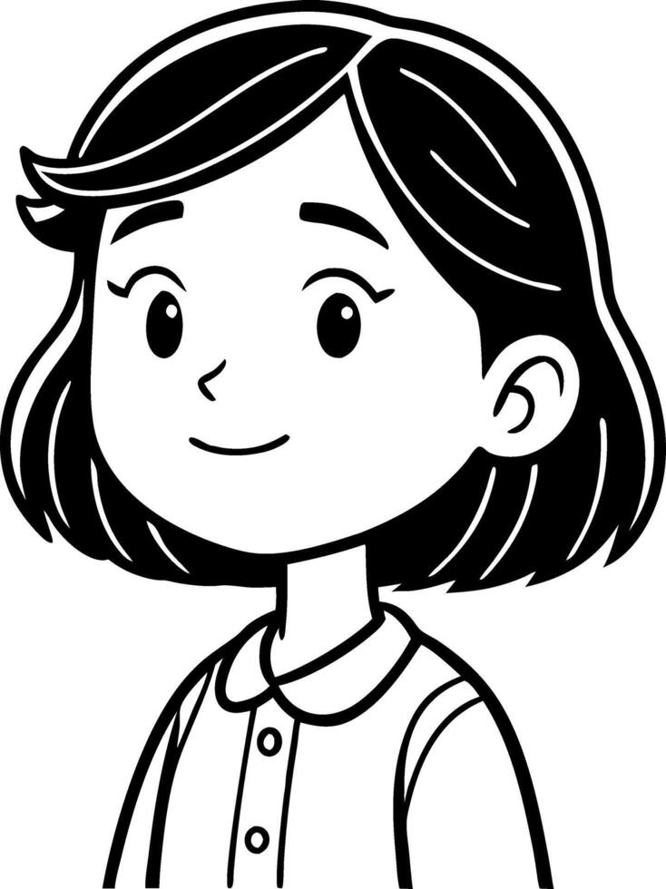 Cute Cartoon Girl Character Portrait Outline for Coloring Books and Illustrations vector
