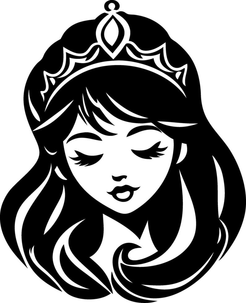 Elegant Princess Silhouette with Crown for Tattoo Design or Coloring Pages vector