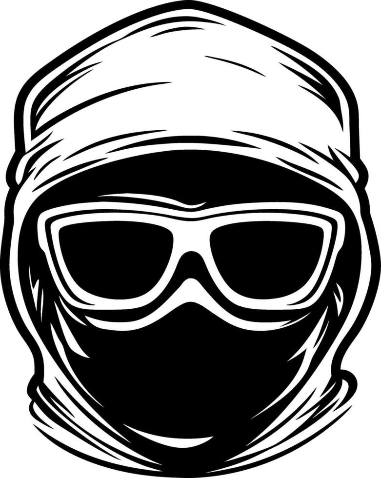Mysterious Hooded Figure with Sunglasses and Face Mask Perfect for Edgy Designs and Tattoos vector