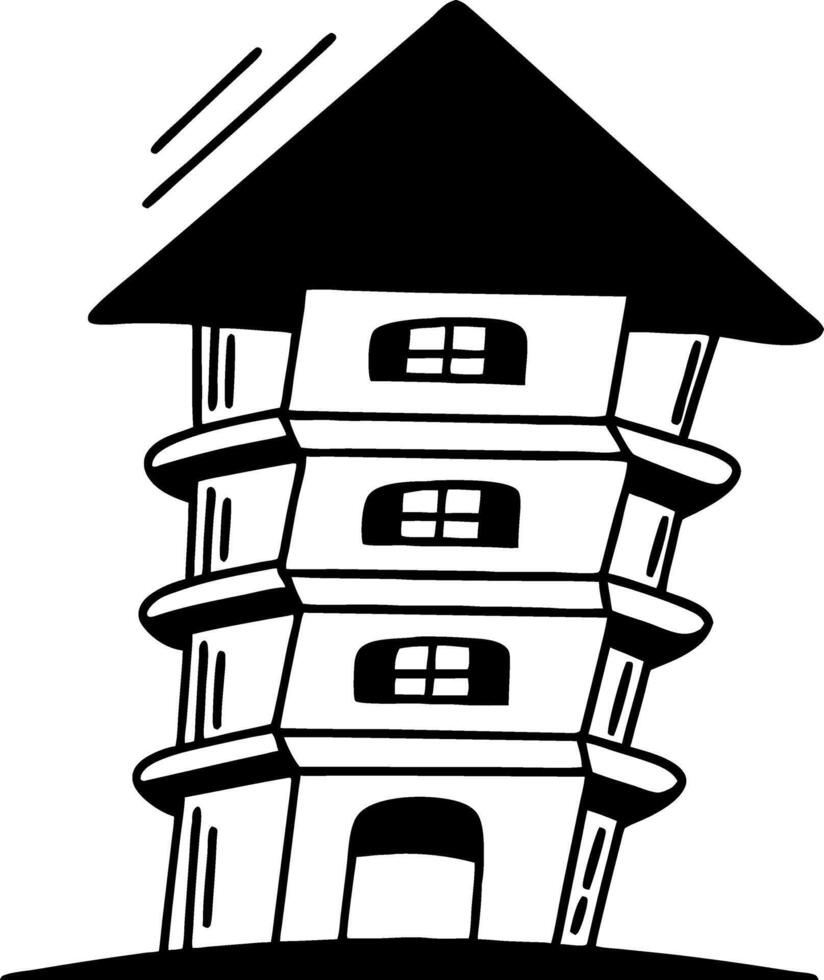 Whimsical Leaning Tower Illustration Ideal for Childrens Books and Creative Projects vector