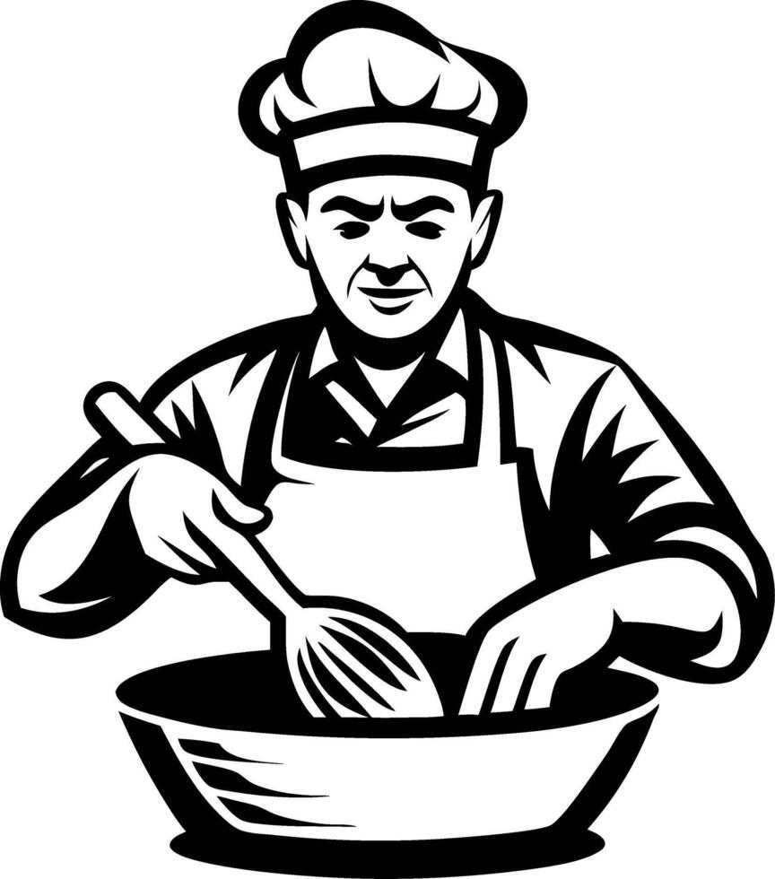 Chef Mixing Ingredients in Bowl Vintage Cooking Illustration for Culinary Design Projects vector
