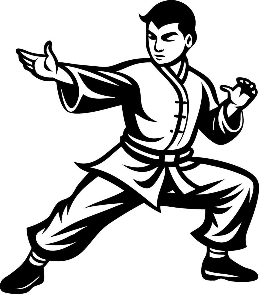 Martial Arts Master Performing Kung Fu Pose Dynamic Action Illustration for Fitness and Decor vector