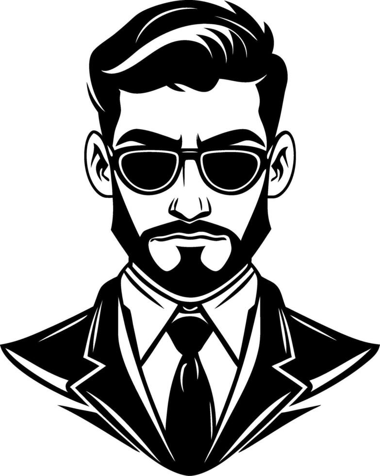 Stylish Male Character in Sunglasses Wearing a Suit Ideal for Fashion Illustrations and Tattoos vector