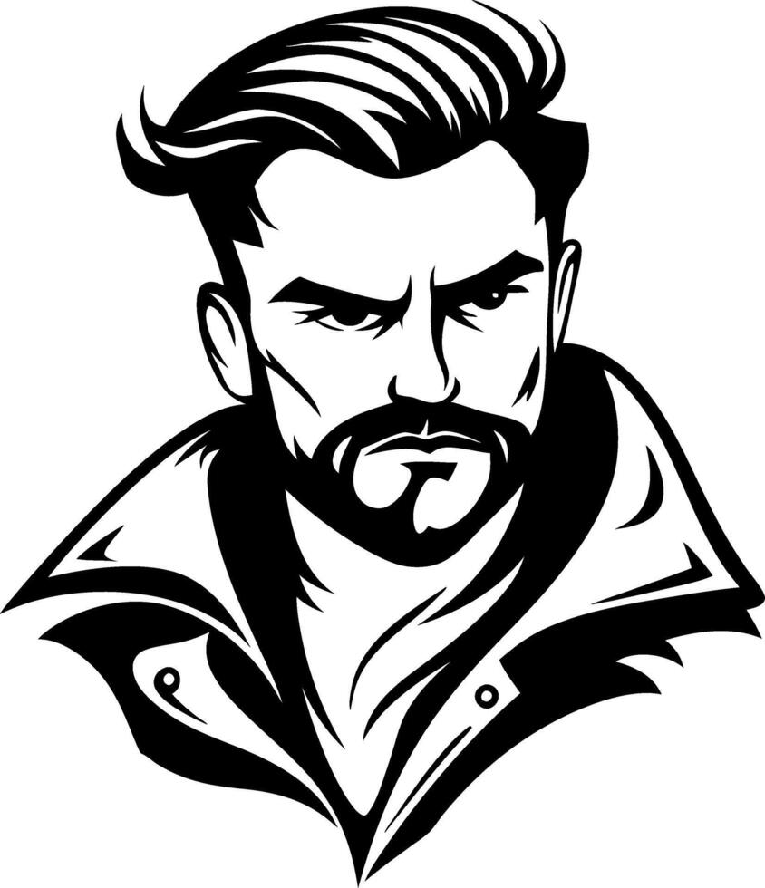 Stylized Male Character with Beard and Jacket Ideal for Tattoos and Merchandise vector
