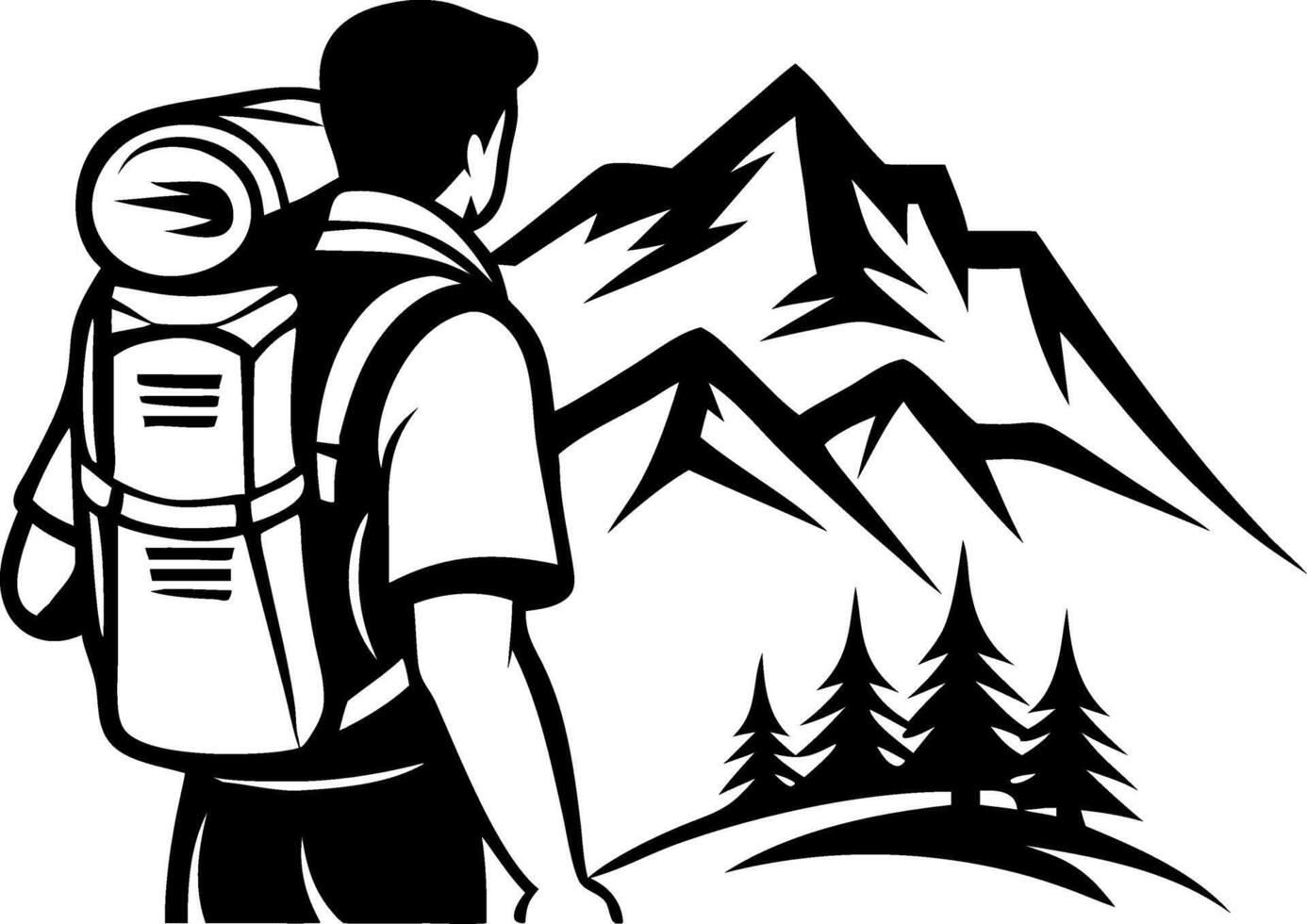 Mountain Hiker with Backpack Overlooking Scenic Landscape Adventure Lifestyle Illustration vector