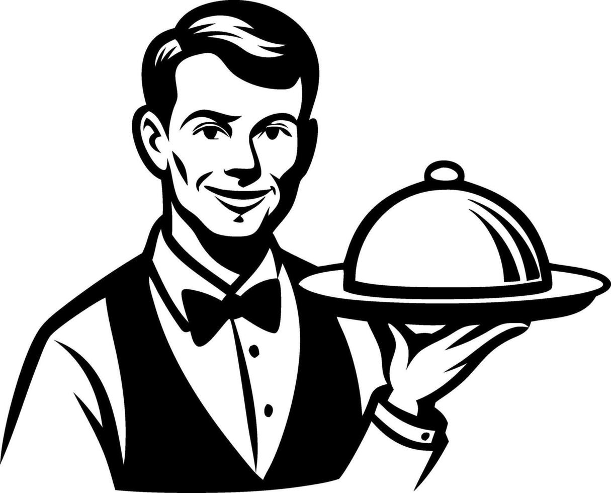 Elegant Waiter Serving Gourmet Dish in Formal Attire Illustration for Hospitality Designs vector