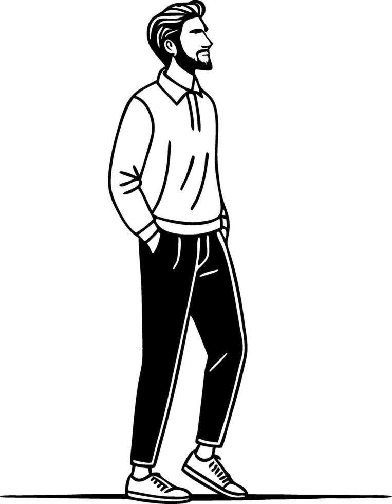 Stylish Young Man Walking with Confidence in Casual Attire Illustration vector