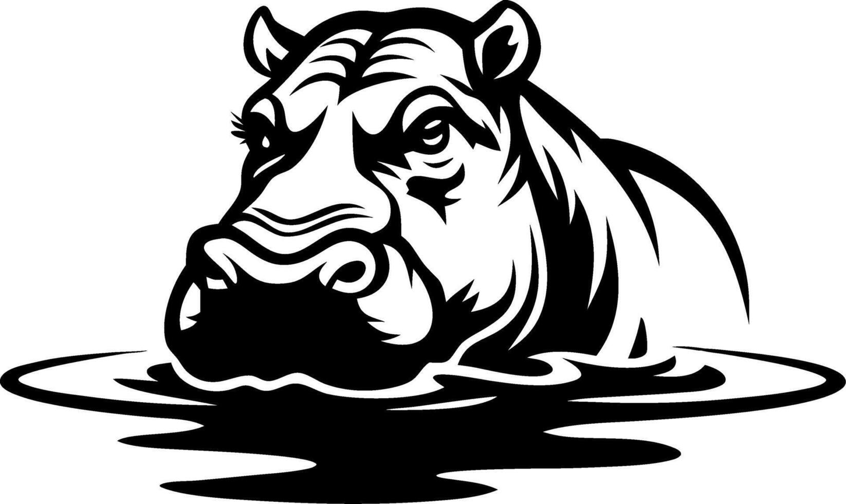 Majestic Hippo Illustration Emerging from Water Ideal for Tattoos Coloring Books and Decor vector