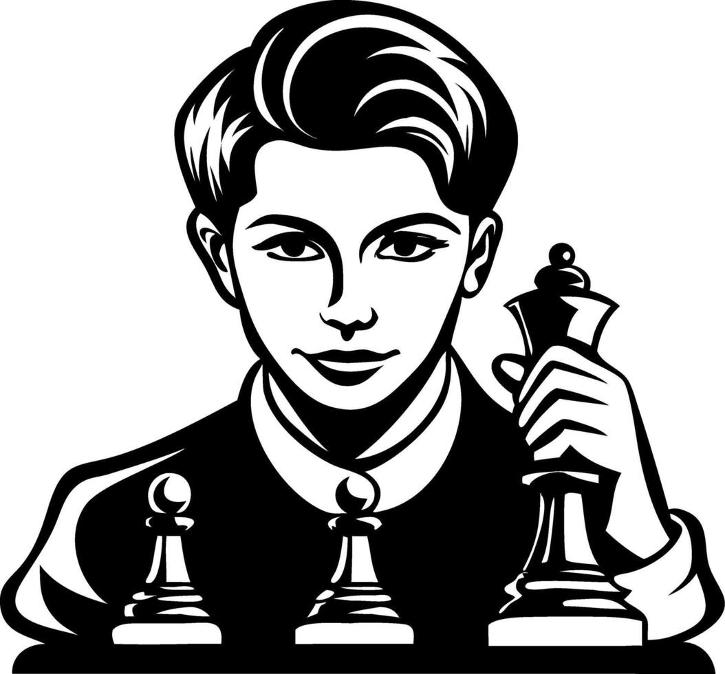 Confident Boy Holding Chess Piece with Pawns Symbolizing Strategy and Youthful Wisdom vector