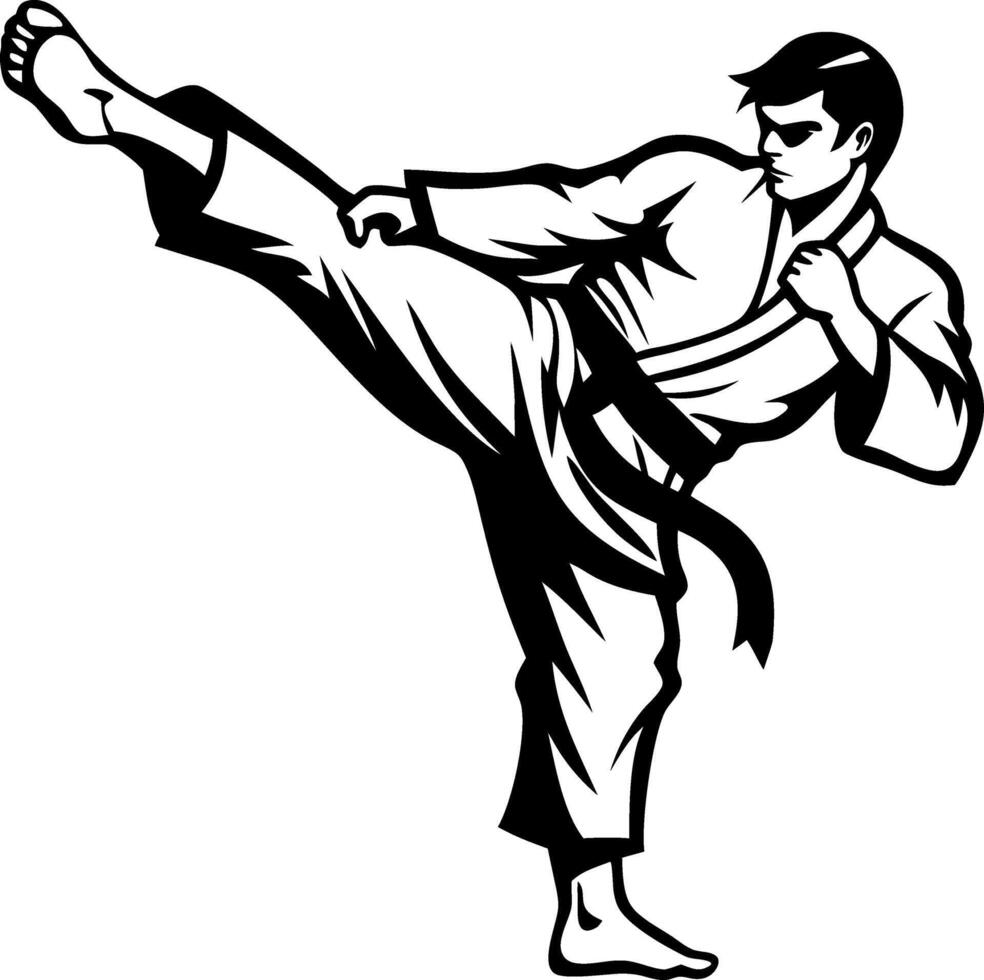 Dynamic Martial Artist Performing High Kick Illustration for Fitness and Self Defense Themes vector