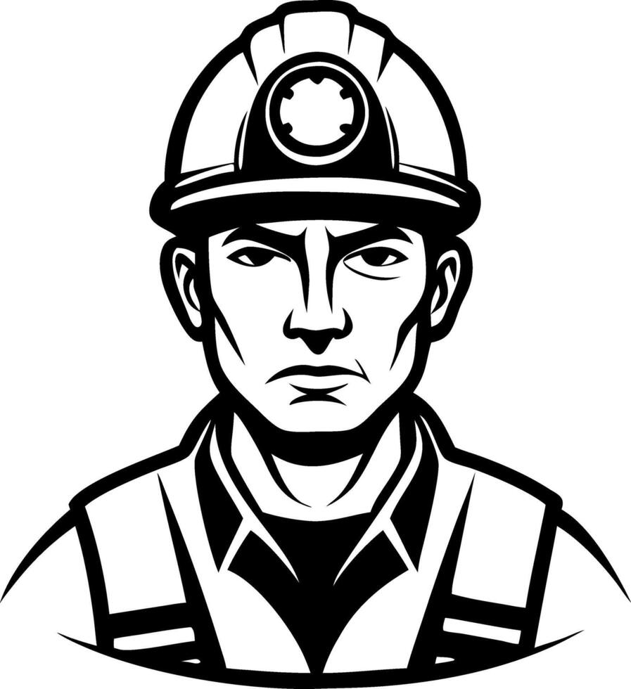 Strong Miner Character Portrait in Safety Gear for Tattoo Design and Graphic Applications vector