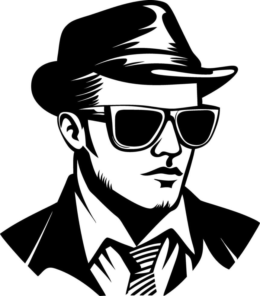 Stylish Man in Sunglasses and Fedora Hat Retro Illustration for Tattoo or Apparel Design vector