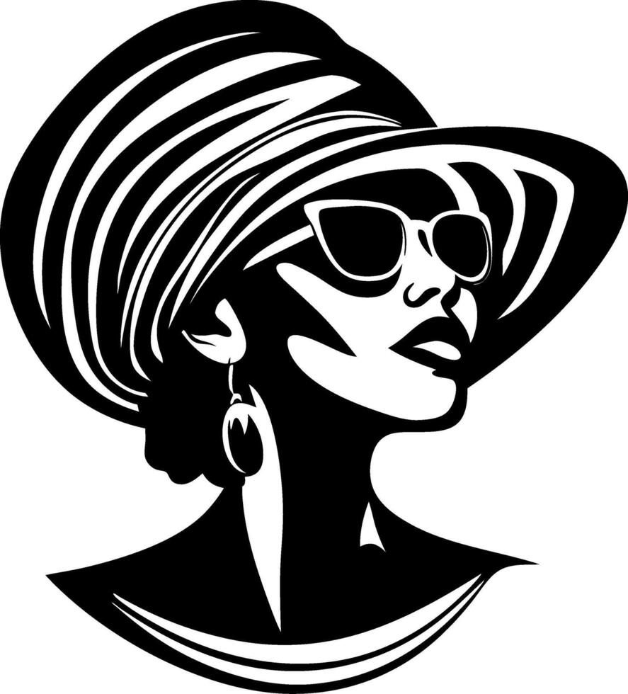 Stylish Woman in Hat and Sunglasses Elegant Silhouette Design for Fashion Print and Decor vector