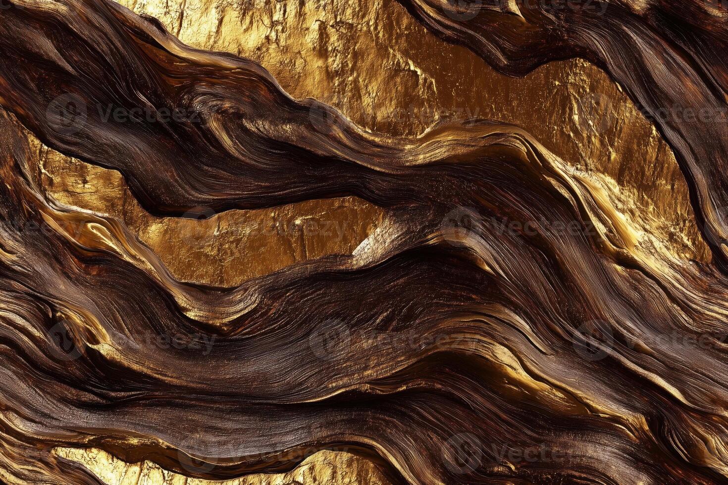 Seamless abstract background featuring flowing waves of rich brown and shimmering gold textures, creating a luxurious and dynamic visual effect. photo