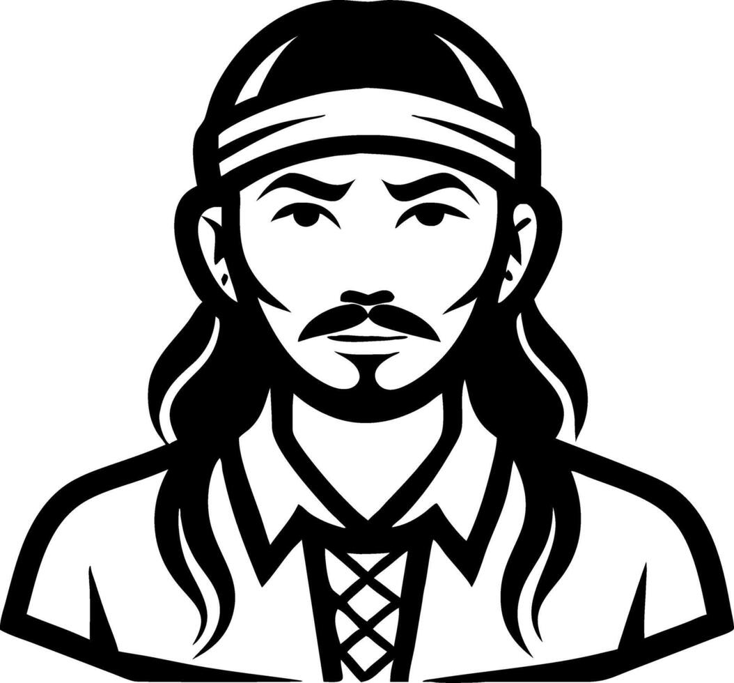 Stylized Portrait of a Male Character with Long Hair and Headband Ideal for Tattoo and Art Projects vector