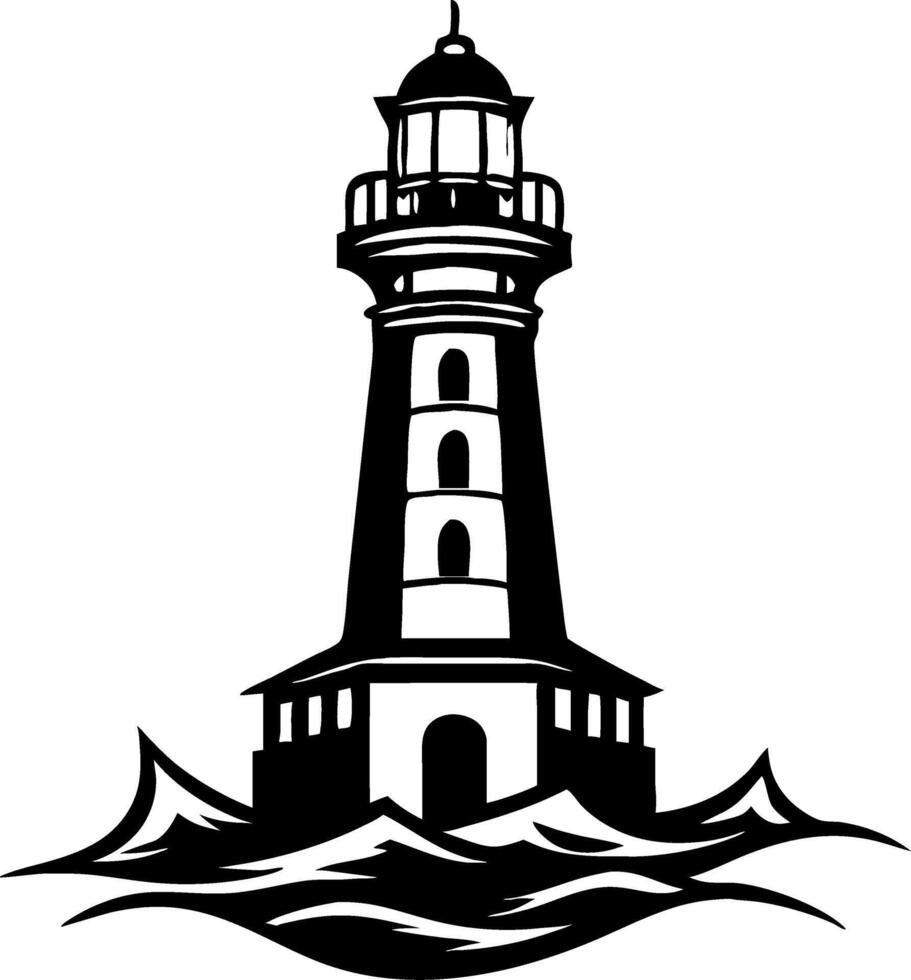 Lighthouse Ocean Waves Silhouette Ideal for Tattoo Designs and Graphic Illustrations vector