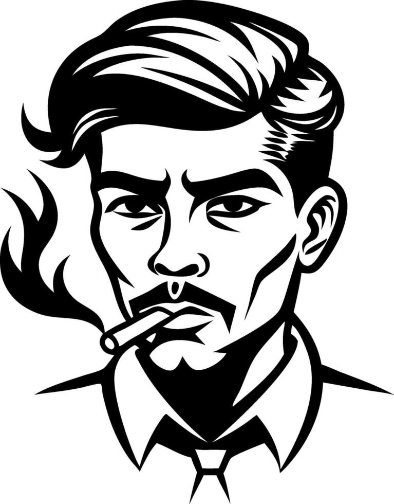 Stylized Retro Male Portrait with Cigarette and Bold Hairstyle Ideal for Tattoo and Graphic Design vector