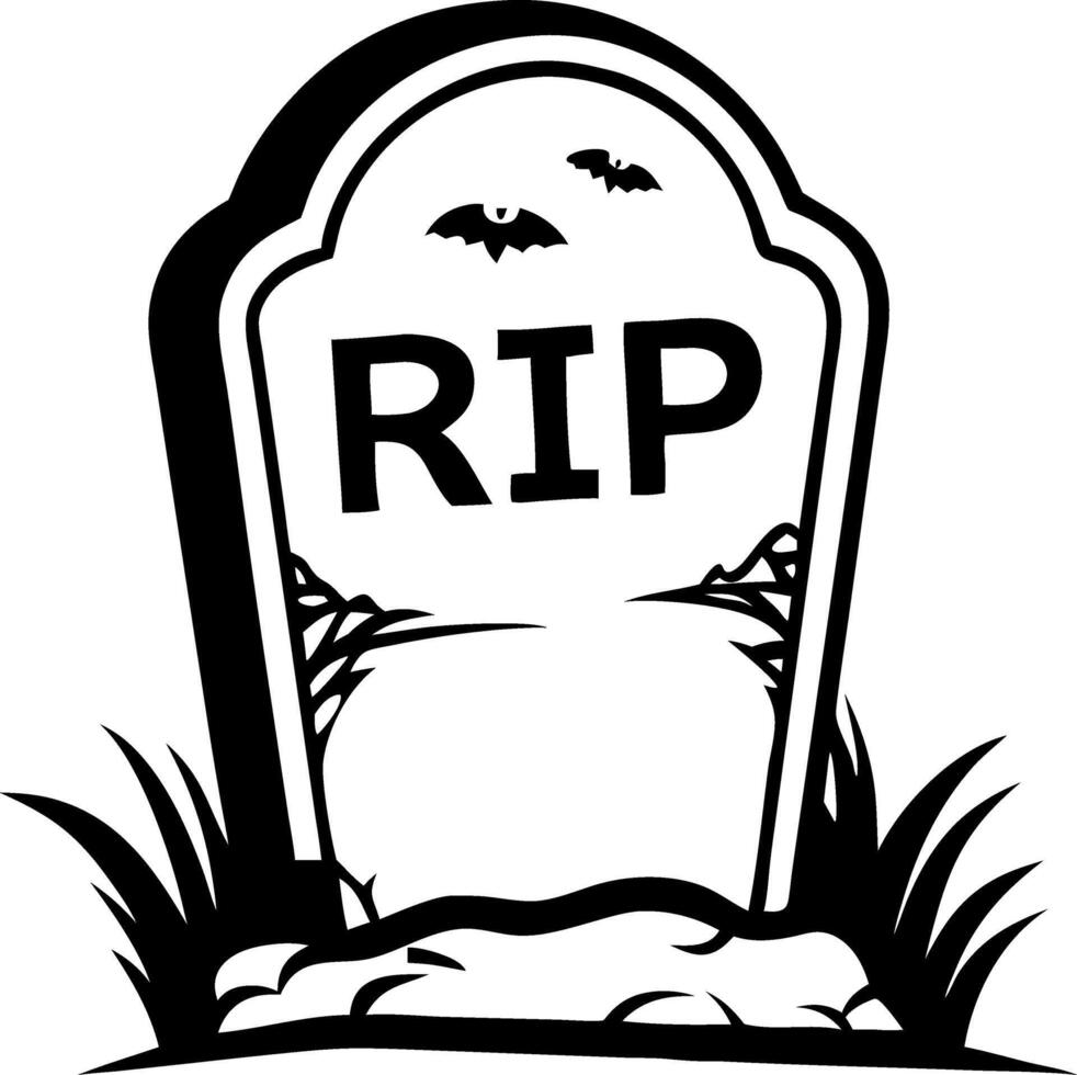 Spooky Halloween Tombstone Design with Bats and Grass for Party Decor and Tattoo Ideas vector