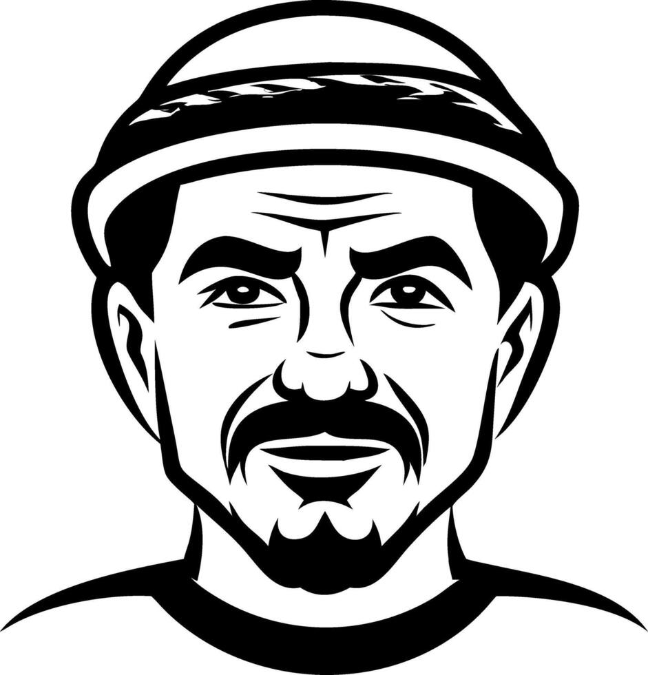 Stylized Male Portrait with Traditional Headwear for Unique Tattoo Designs and Illustrations vector
