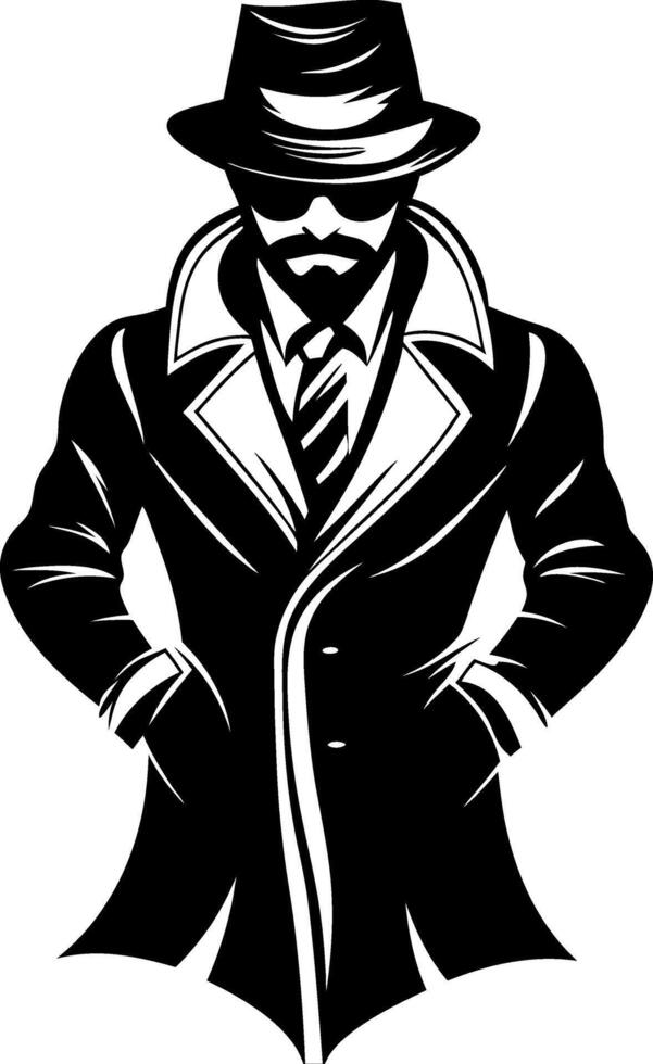 Stylish Detective in a Long Coat and Hat with Sunglasses for Graphic Design Projects vector