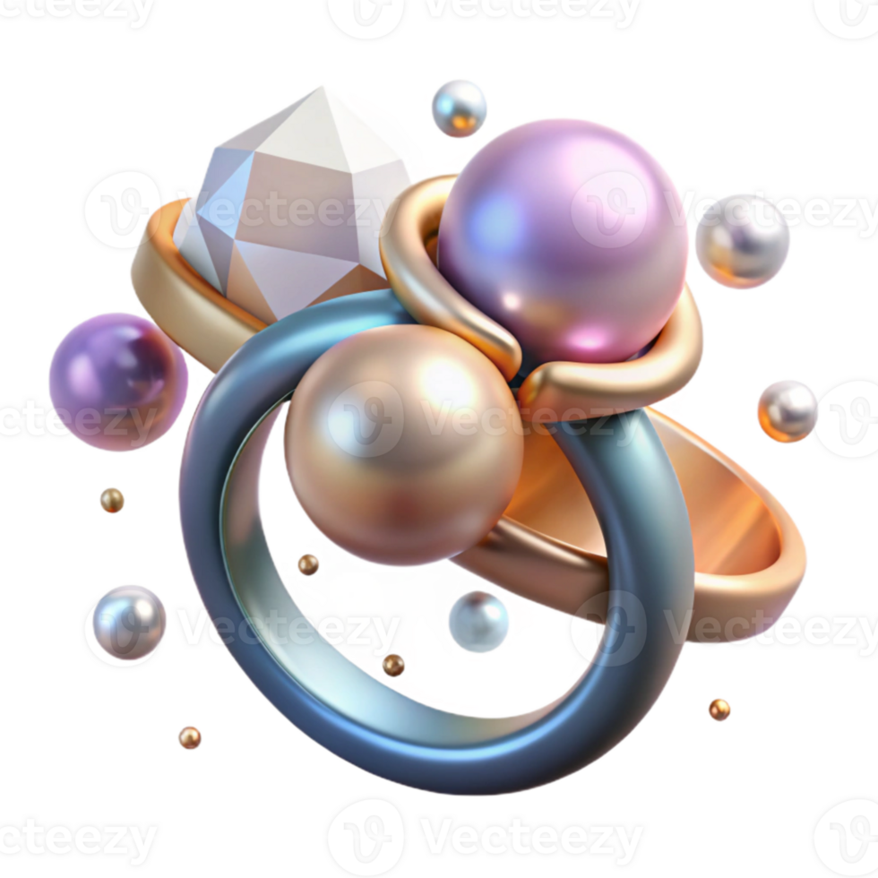 magnificent creative Pearl Ring Cocktail Ring Design Isolated on Transparent Background detailed png