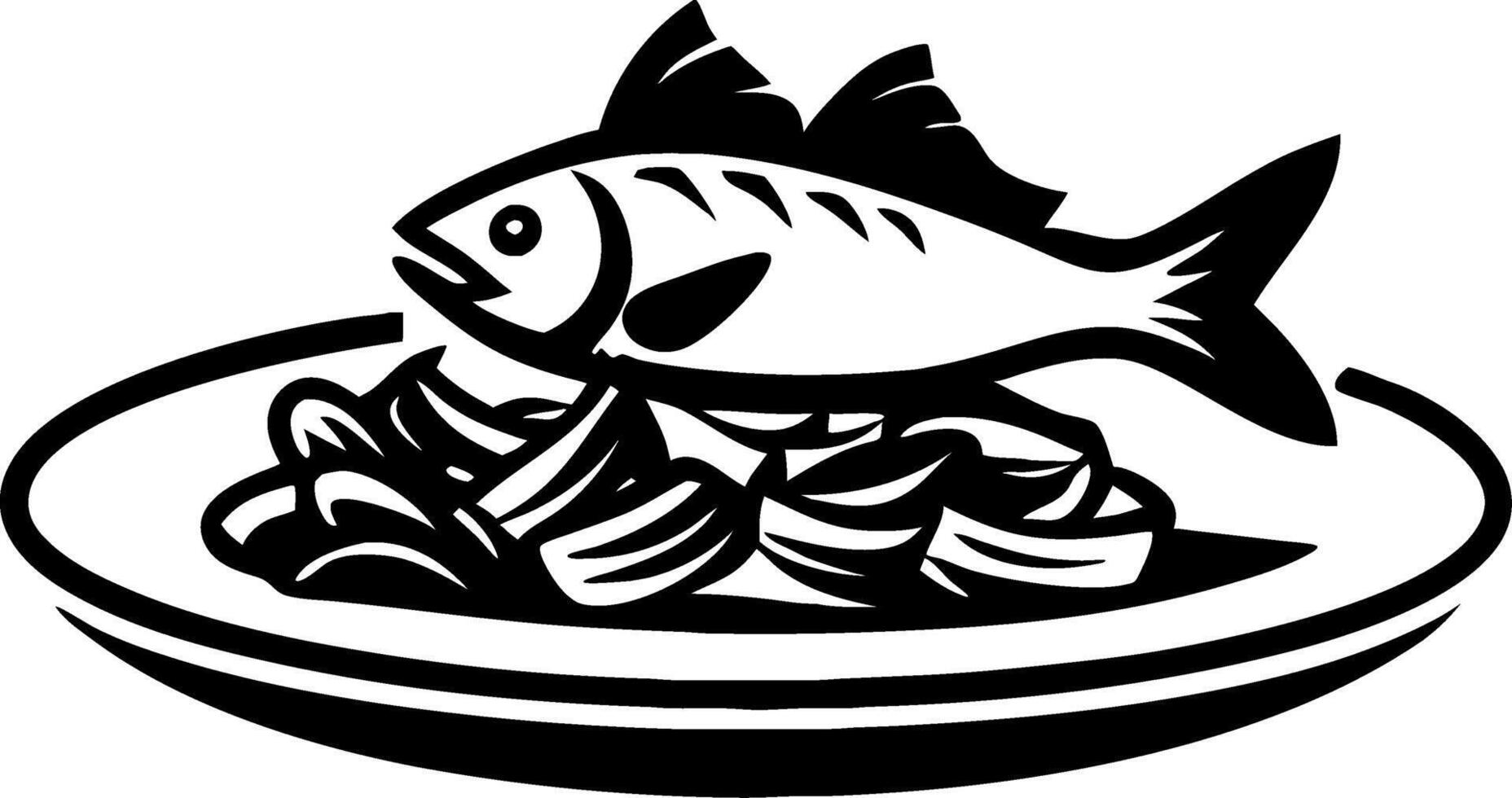 Fish on Plate with Pasta Illustration Perfect for Culinary Designs and Menus vector
