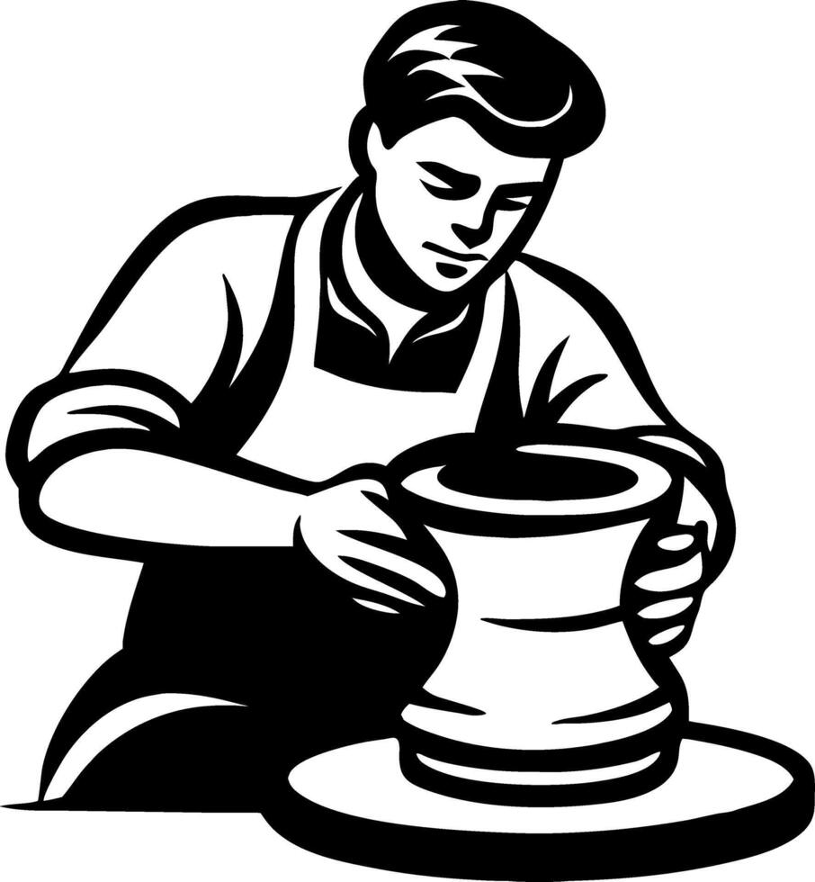 Skilled Potter Shaping Clay on Wheel in Traditional Ceramics Crafting Art vector