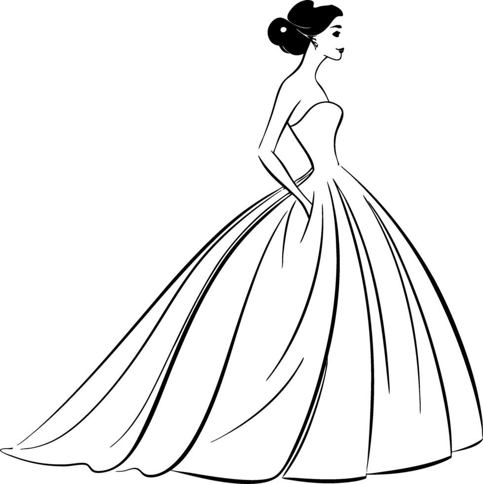 Elegant Strapless Gown Silhouette for Fashion Design and Coloring Book Projects vector