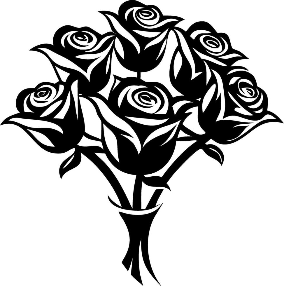 Beautiful Black Rose Bouquet Elegant Floral Design for Tattoos and Coloring Pages vector