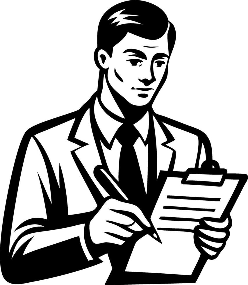 Professional Man Writing on Clipboard in Suit Illustration for Business and Education vector
