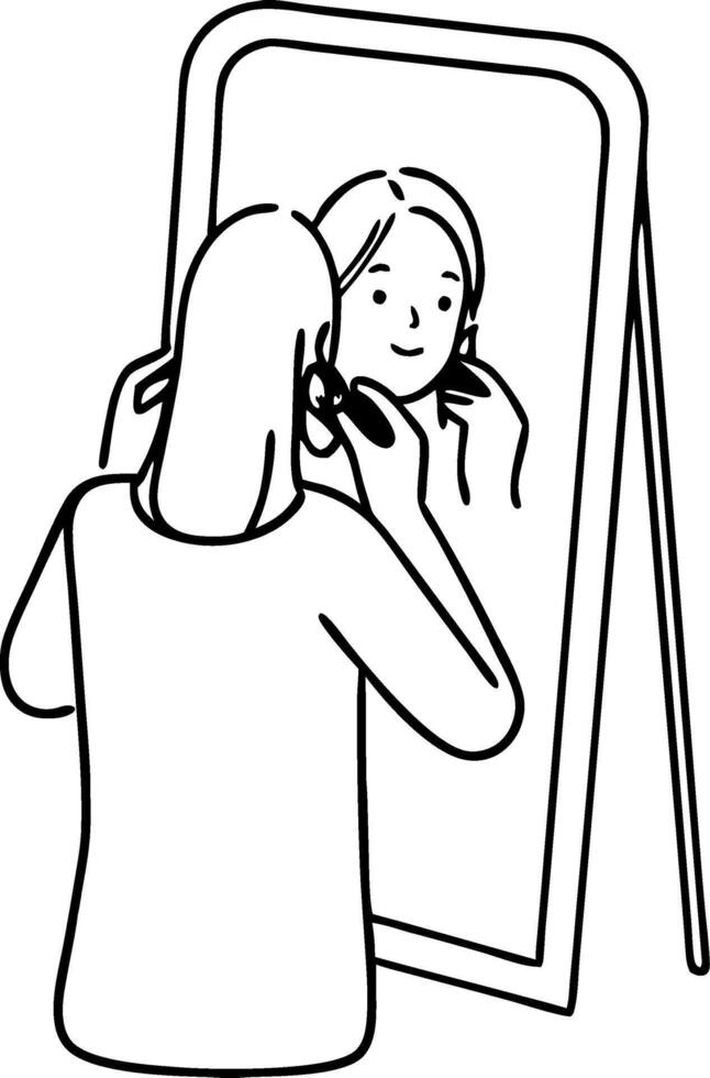 Woman Applying Makeup in Front of Mirror Stylish Beauty Illustration for Personal Care vector