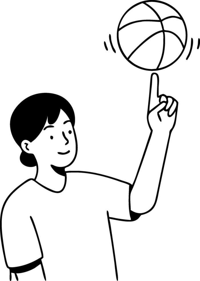 Young Person Balancing Basketball on Finger Fun Sports Illustration for Designs and Projects vector