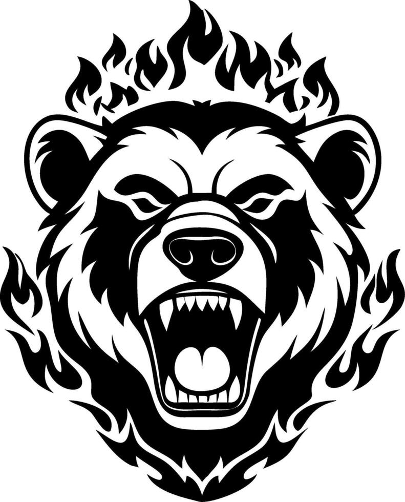 Roaring Bear Head with Flames Powerful Aggressive Design for Tattoos and Graphic Art vector