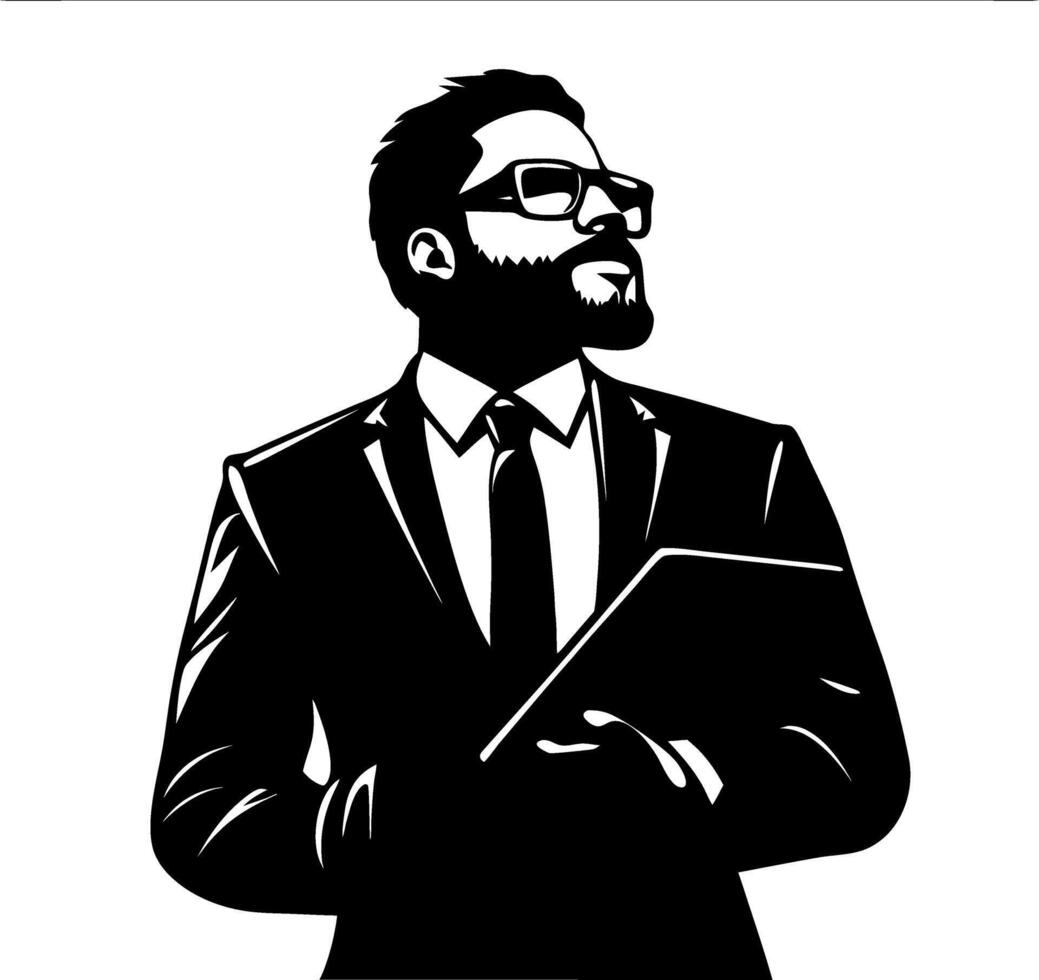 Confident Businessman in Suit Holding a Folder Symbolizing Leadership and Professionalism vector