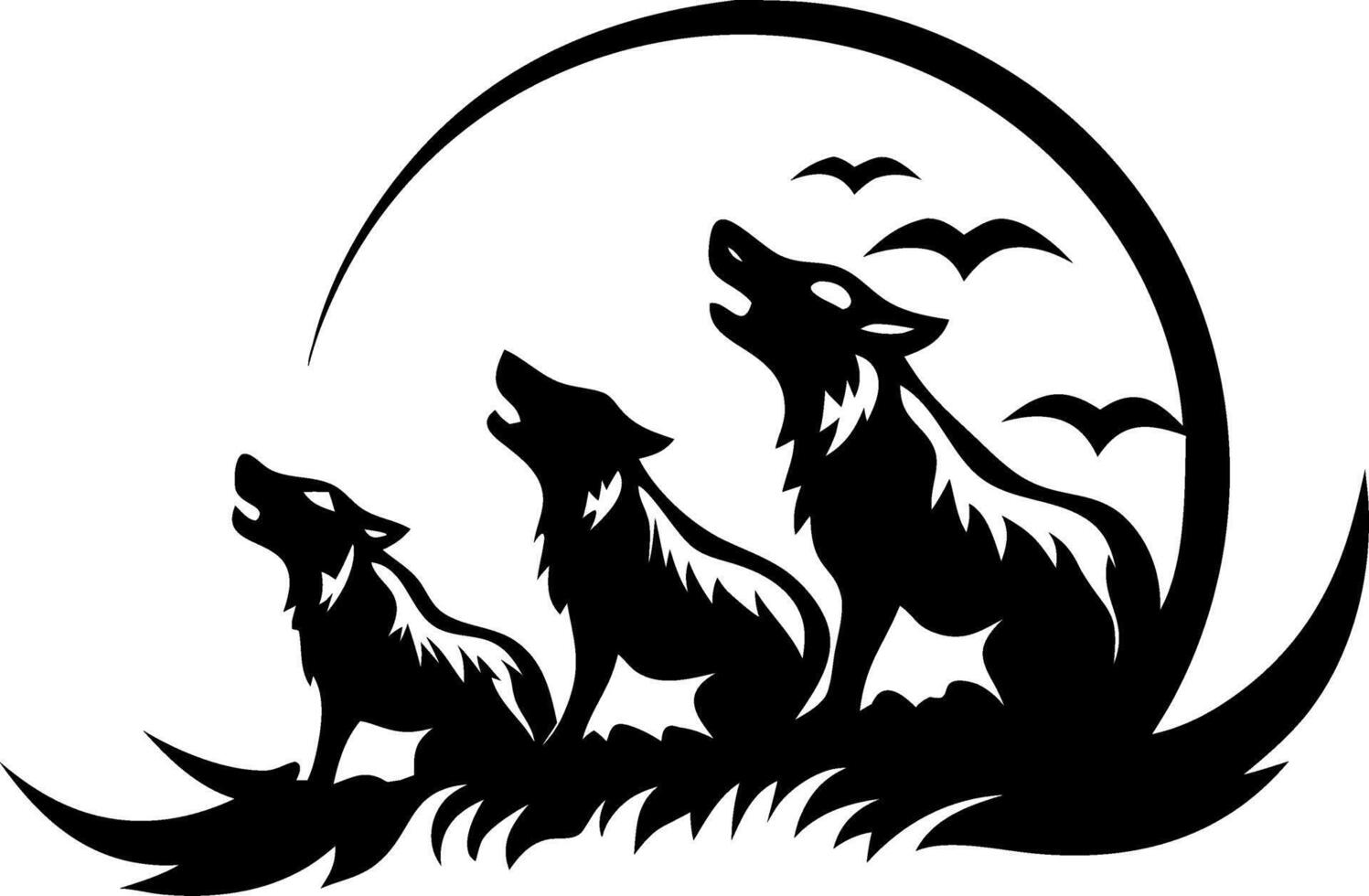 Wolf Howling Trio Silhouette Design for Tattoos and Creative Projects vector