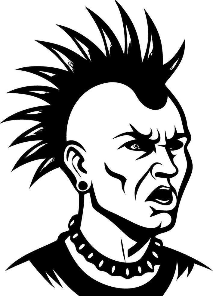 Punk Rock Portrait of an Angry Man with Spiked Hair and Necklace for Tattoo or Graphic Design vector