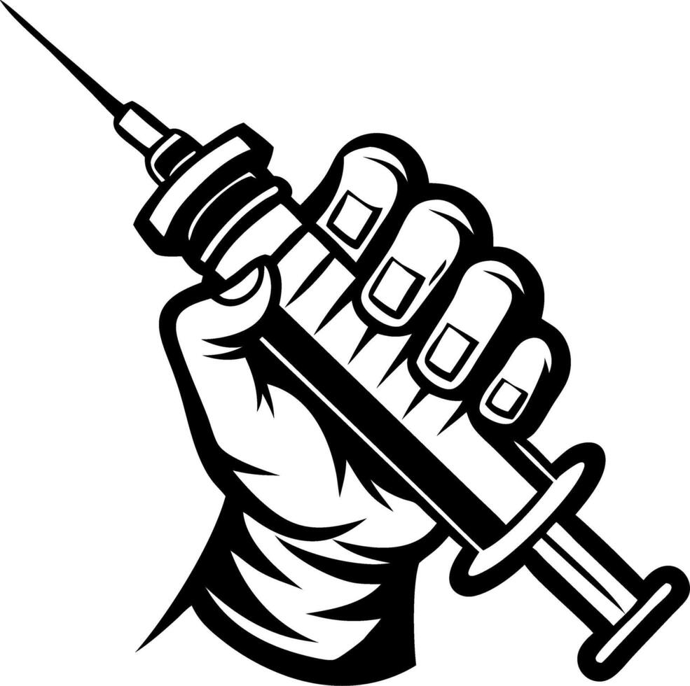 Bold Hand Holding Syringe Graphic Design for Medical Illustrations and Tattoo Art vector