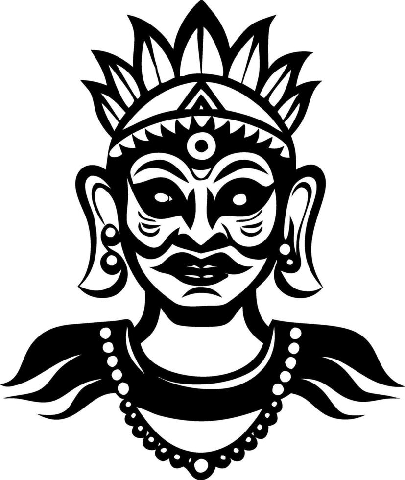 Intricate Black and White Tribal Mask Design for Tattoo Art and Graphic Use vector