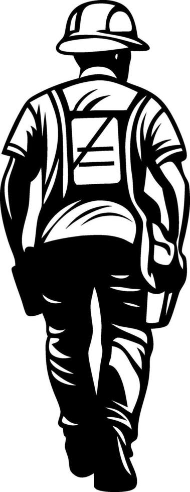 Construction Worker Walking Away Back View Art Ideal for Tattoos and Illustrations vector