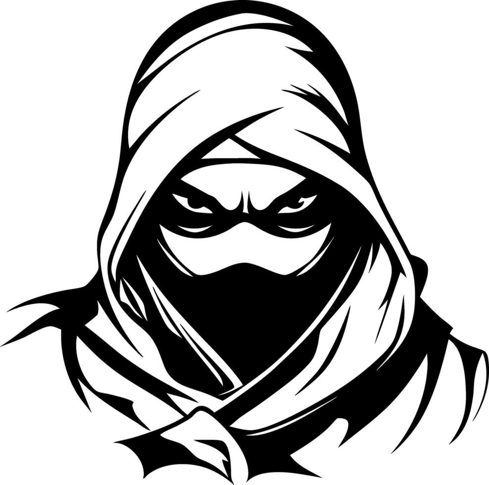 Mysterious Ninja Character Design Black Silhouette for Tattoo Art or Illustrations vector