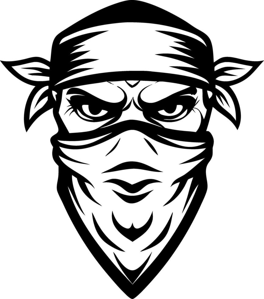 Menacing Ninja Face with Bandana for Tattoo Design and Graphic Art Projects vector