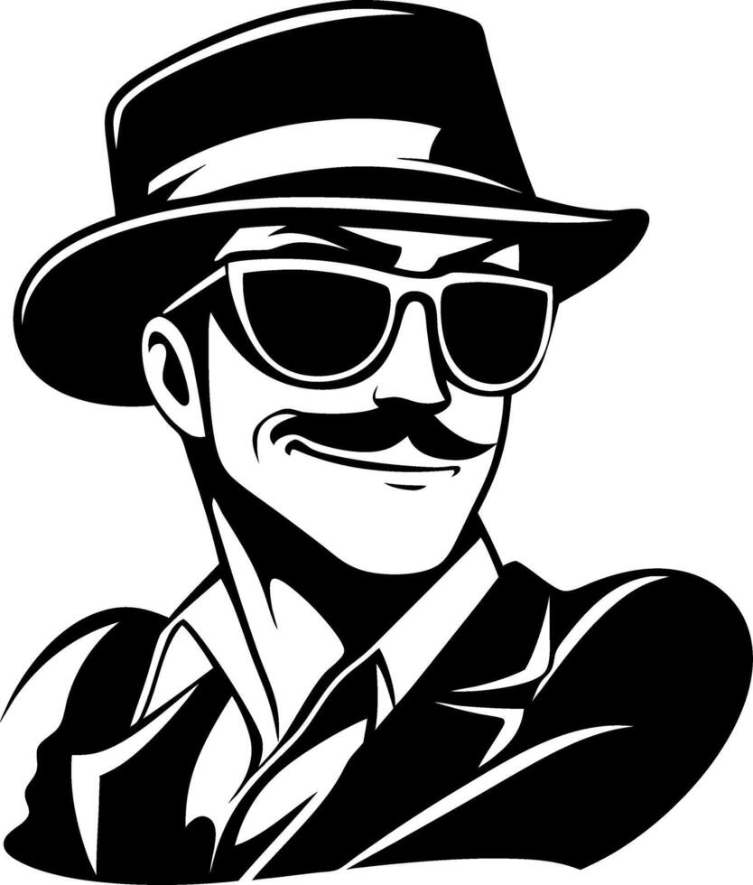 Stylish Vintage Man in Hat and Sunglasses Retro Illustration for Fashion Design and Tattoos vector
