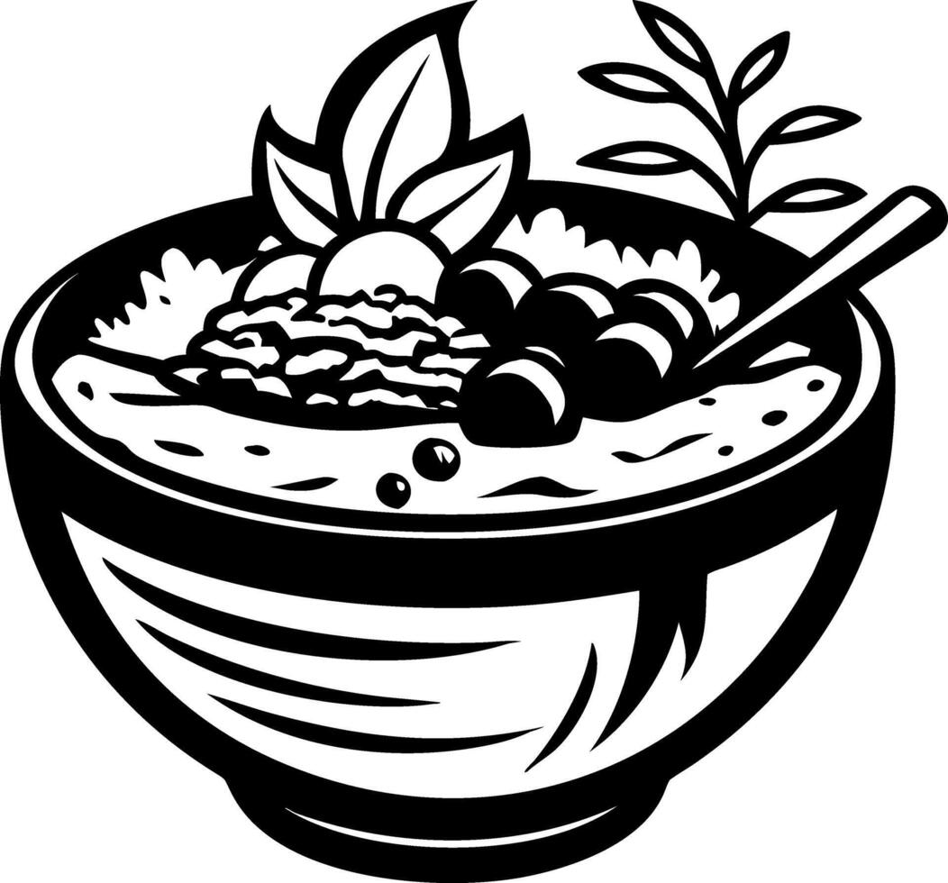 Delicious Bowl of Rice Flour Dessert with Fruits and Greenery for Culinary Illustrations vector