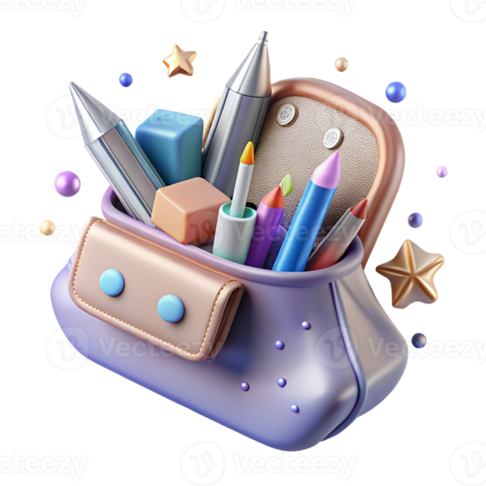 impressive abstract Pencil Case Filled with Stationery School Essentials Kit Isolated for Students professional png