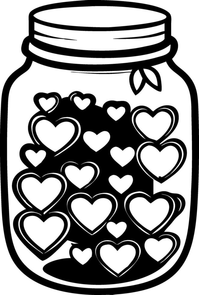 Jar Filled with Hearts Perfect for Coloring Books and Creative Craft Projects vector
