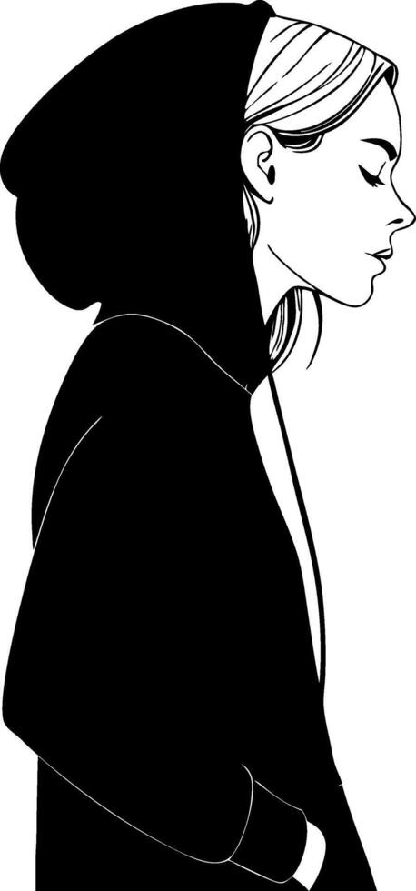 Profile of a Stylish Young Woman in Hoodie with Captivating Expression for Fashion Prints vector