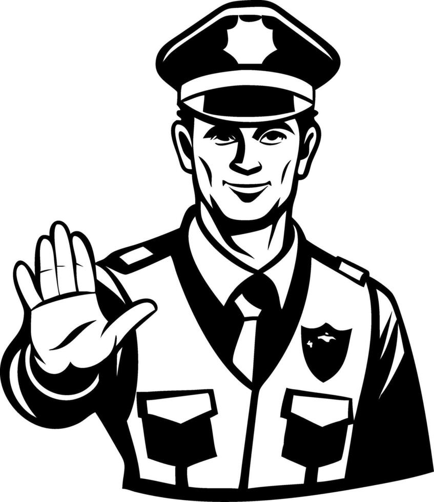 Confident Police Officer Gesturing Stop Symbolizing Law Enforcement and Public Safety Awareness vector