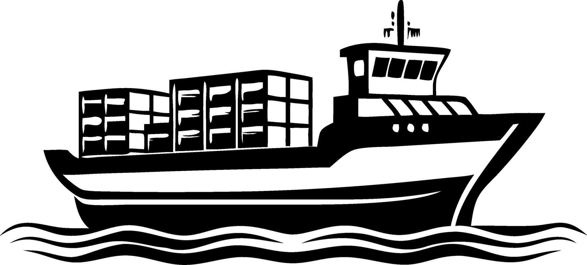 Cargo Ship Sailing on Waves with Shipping Containers Graphic Design for Nautical Themes vector