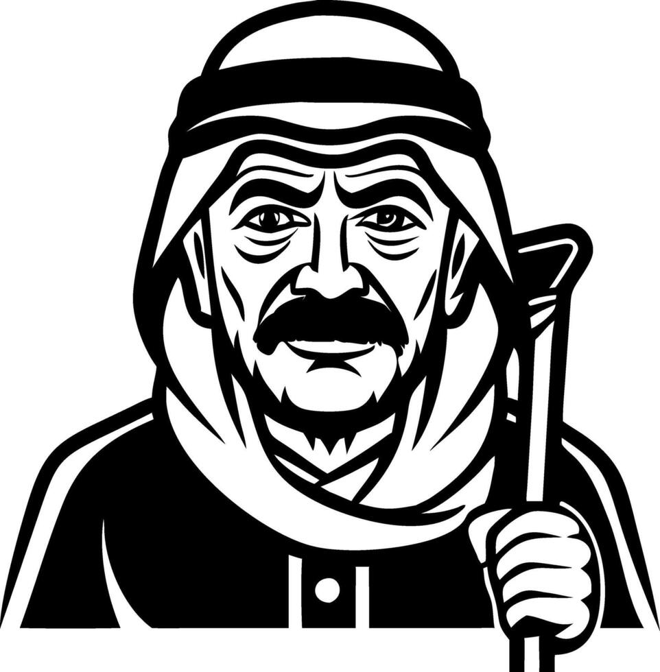Elderly Arab Man with Traditional Attire and Cane Illustration for Cultural Projects vector