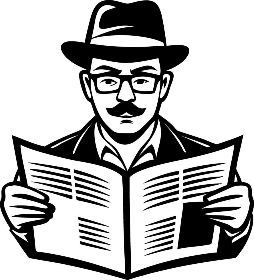 Stylish Man in Hat Reading Newspaper Vintage Illustration for Retro Design Projects vector
